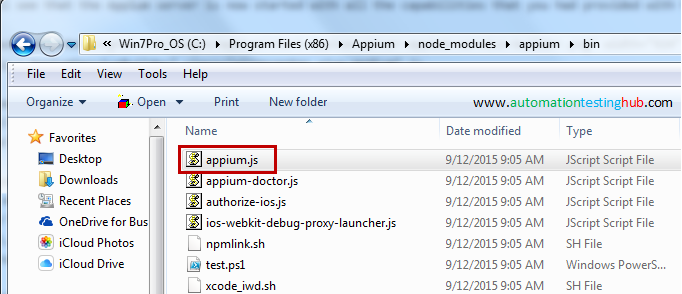 Appium.js file in Appium folder