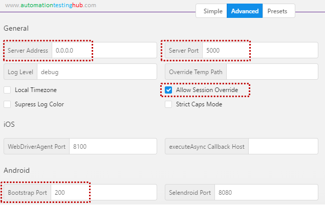 appium server address