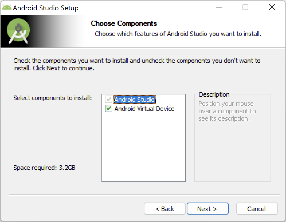 Android Studio Setup - Choose Components