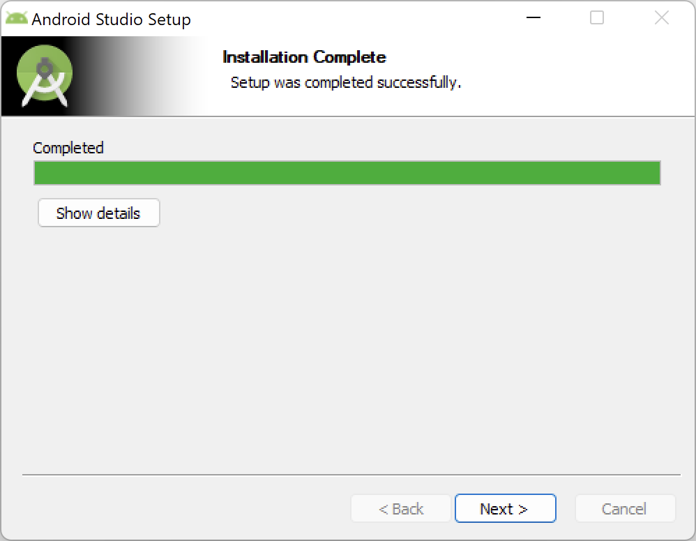 Android Studio Setup - Installation Complete
