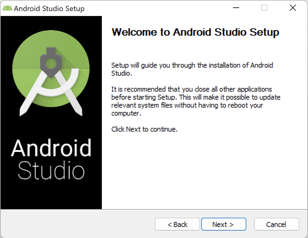 Android Studio Setup - Welcome Screen