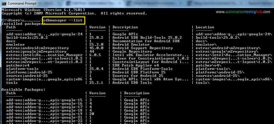 sdkmanager --list command