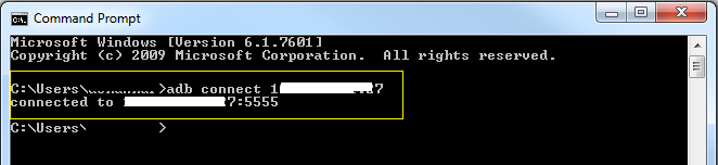 adb connect ip-address - to connect mobile device to machine