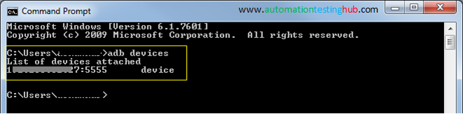 Run Appium tests over WiFi - adb devices command showing devices connected over WiFi