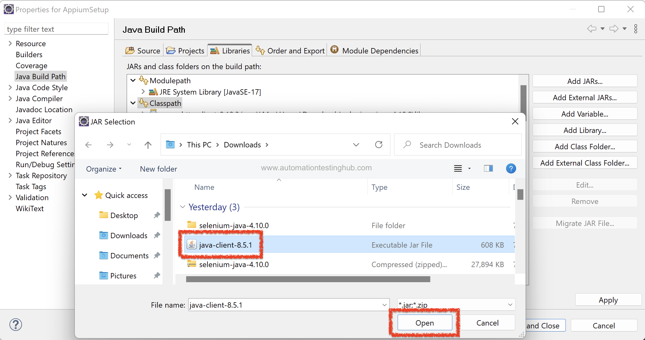 Add Appium Java Client JAR to Eclipse project