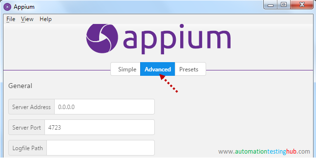 Open Advanced Tab in Appium Desktop