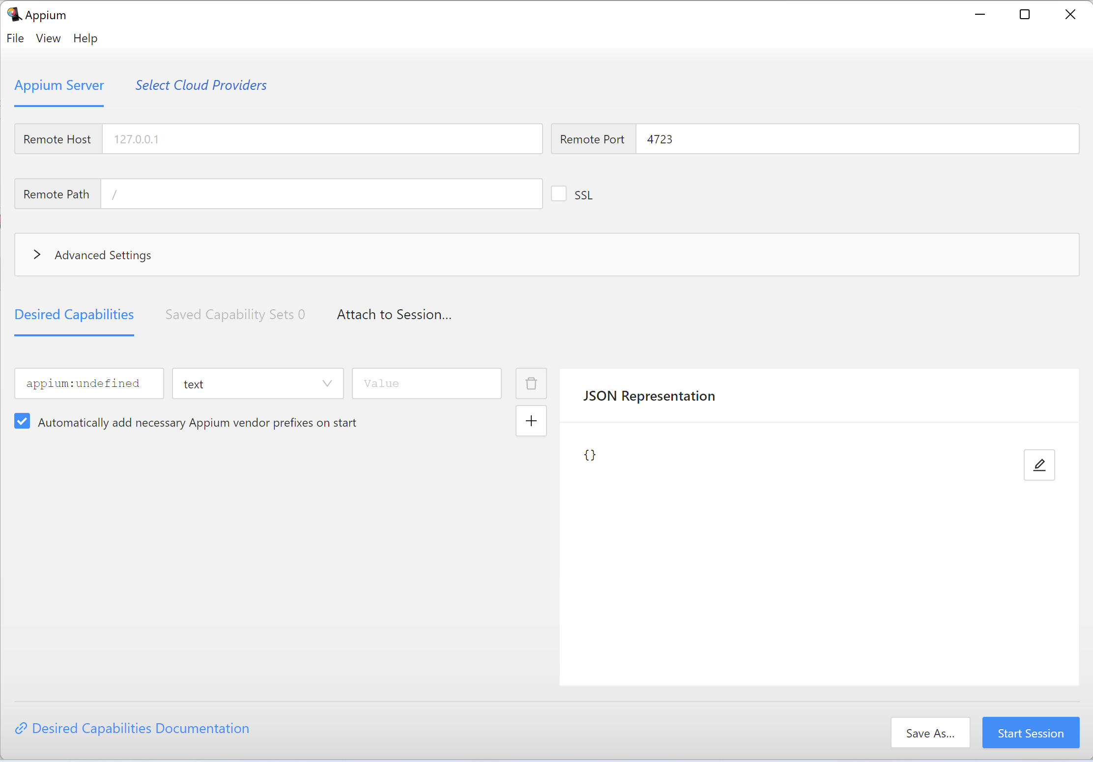 Appium window with different Server Types