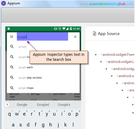 Send Keys button types text in mobile app text fields