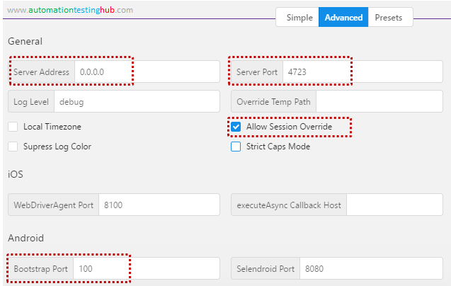 Appium Parallel Execution - Settings for 1st Server Instance