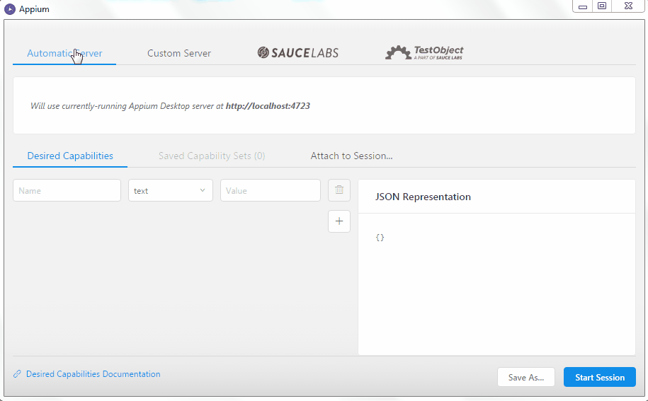 Appium window with different Server Types