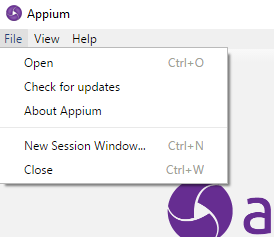 File menu  - Appium Desktop Client