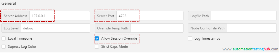 General Section - Advanced Tab - Fill values needed to start Server