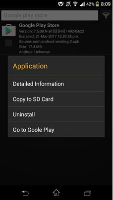 google playstore long press to get options for application details