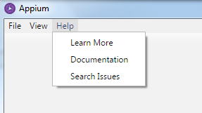 Help menu - Appium Desktop Client