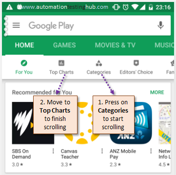 Appium Scroll Examples - TouchActions