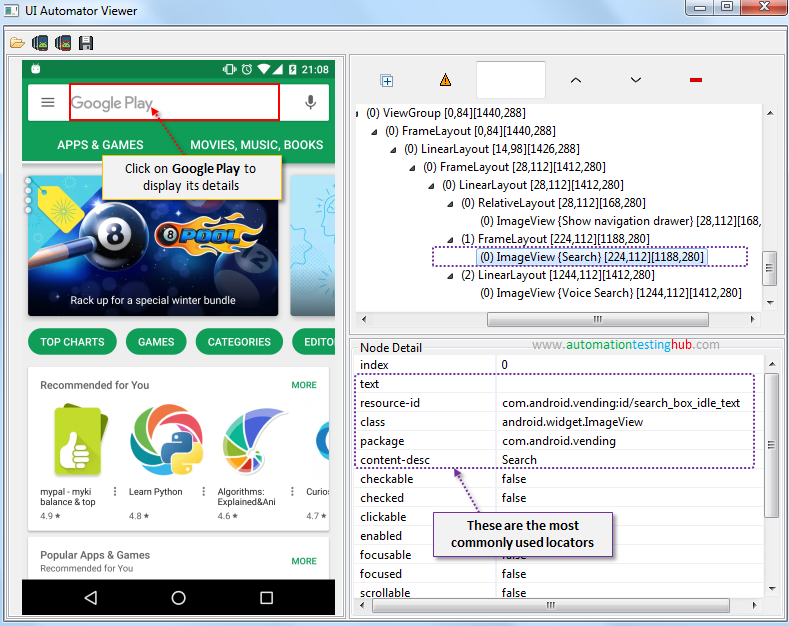 Important and most commonly used locators in UIAutomatorViewer