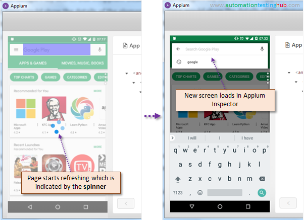 New Screen loads in Appium Inspector