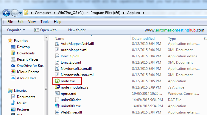 Node.exe in Appium folder