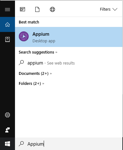 Open Appium Desktop - Windows 10