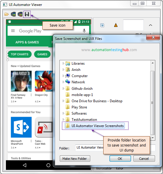 Save Screenshot and UiX file
