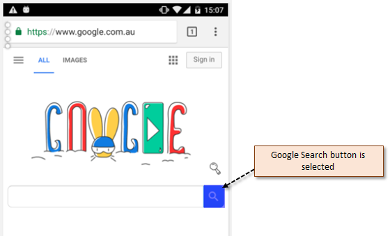Inspect mobile elements - Google Search button