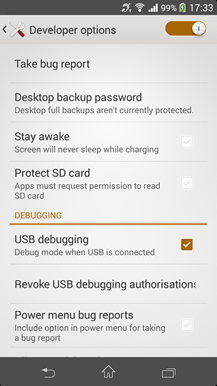 enable usb debugging option - checkbox ticked
