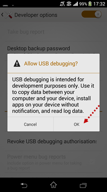 usb debugging option click ok 