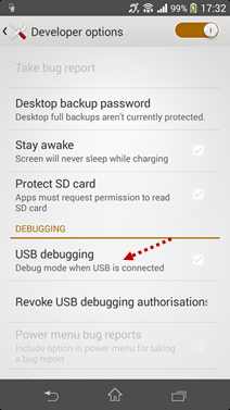 Availability of USB debugging option under sub-title debugging of developer options