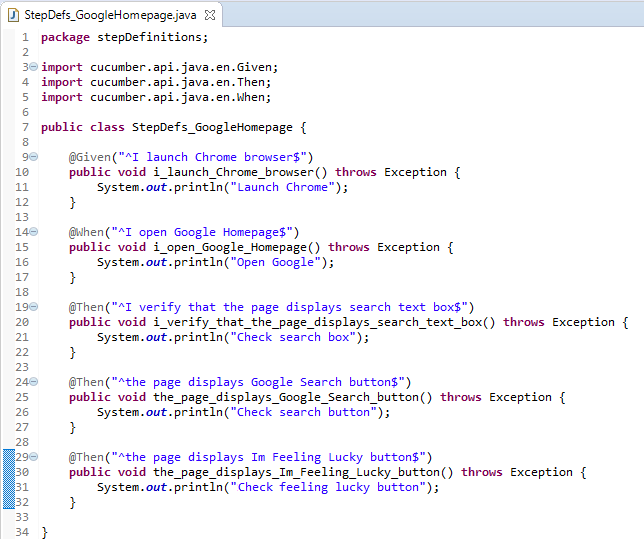 Add print statements in step def methods