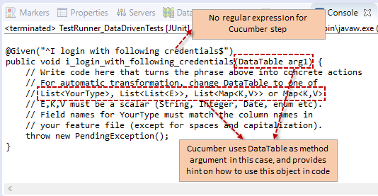 Step definition method - Cucumber data table List example