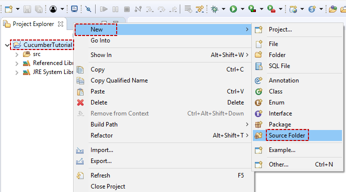 Add new source folder in Cucumber project