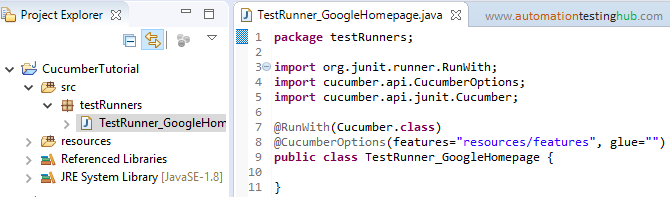 Cucumber test runner class - basic code