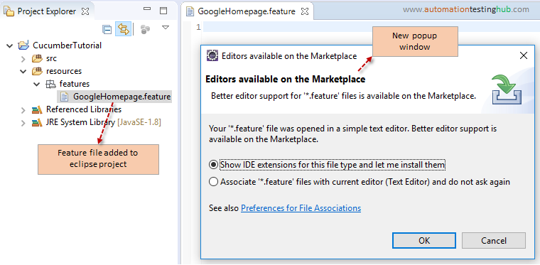 Editors available on the marketplace popup window