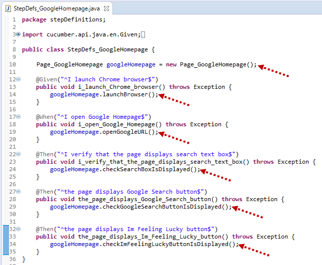 Link cucumber step definition class with selenium code