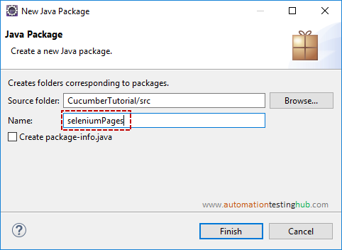 Provide package name for cucumber selenium code