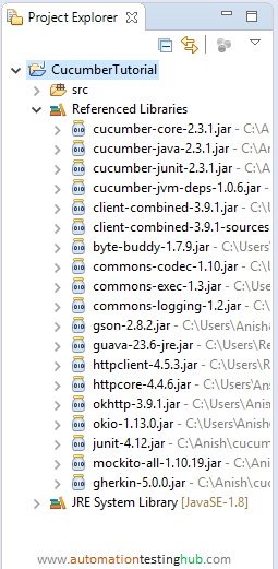 Cucumber Tutorial project - Jar files added in Referenced Libraries section
