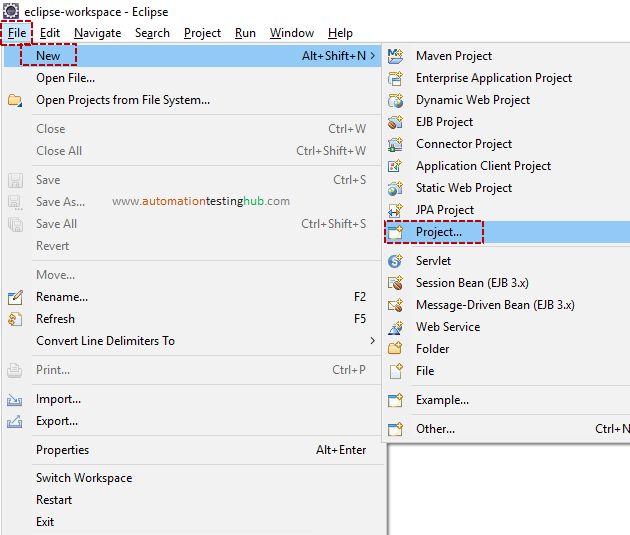 Appium Project : Eclipse - File - New - Project... option