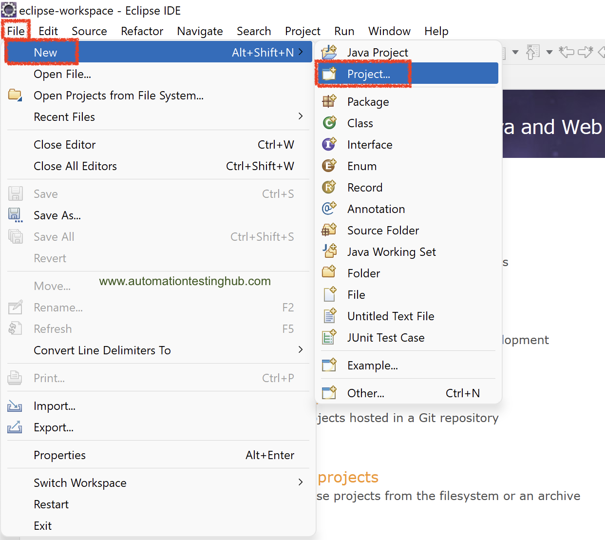 Appium Project : Eclipse - File - New - Project... option