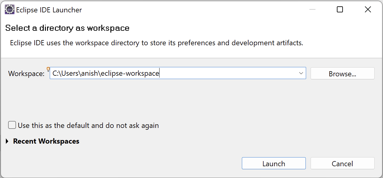 Select a Workspace - Eclipse