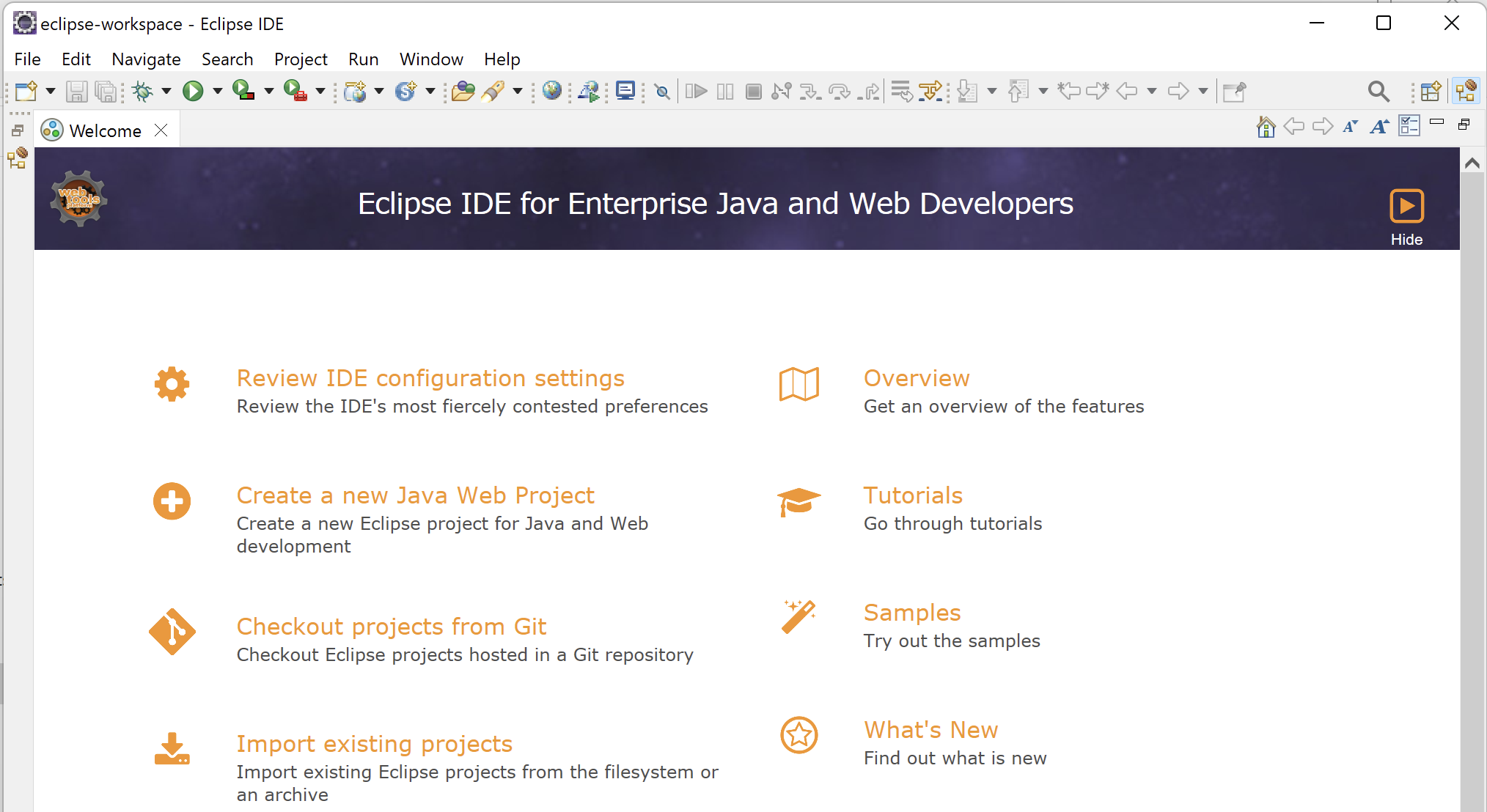 Eclipse IDE - Welcome Screen