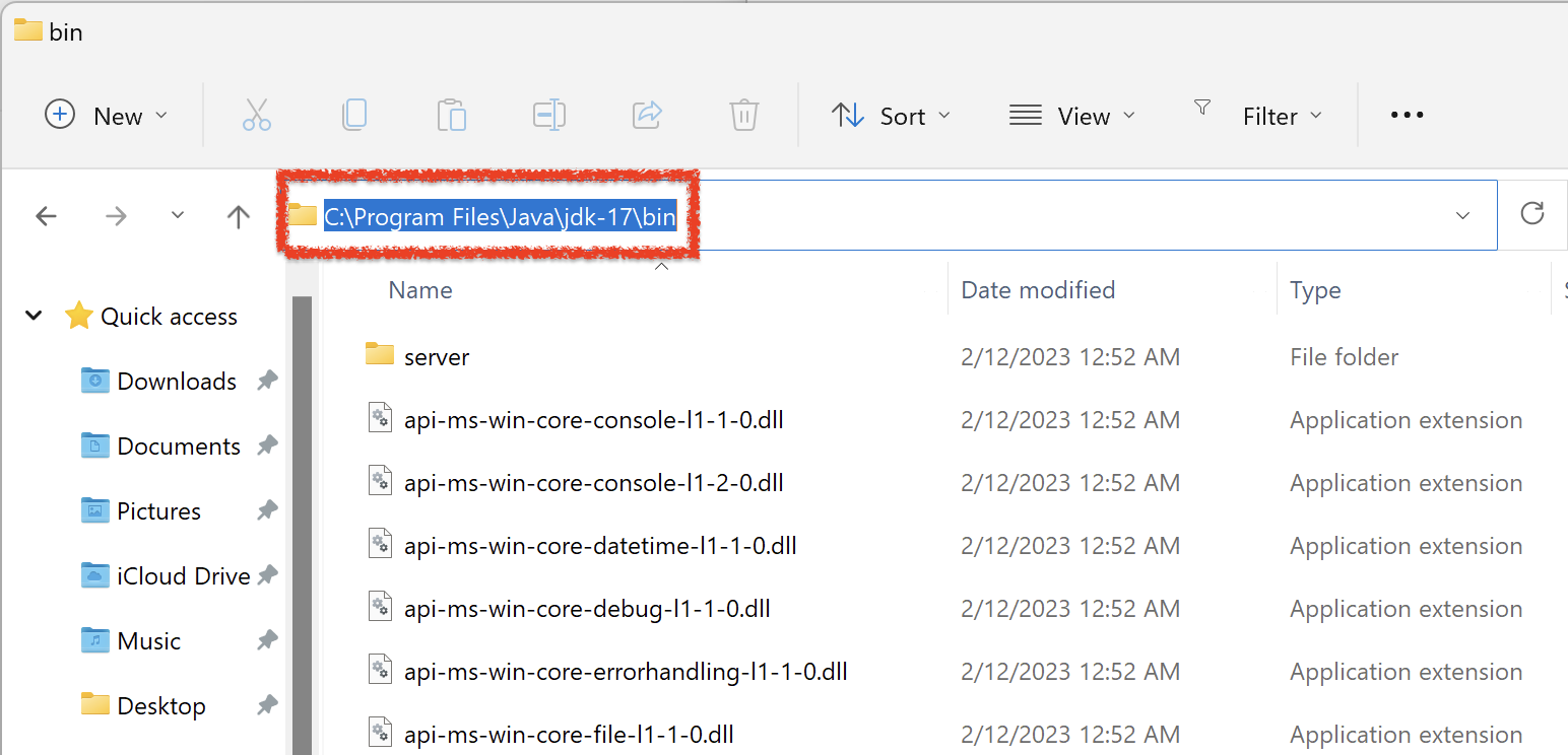 Copy bin folder location in JDK