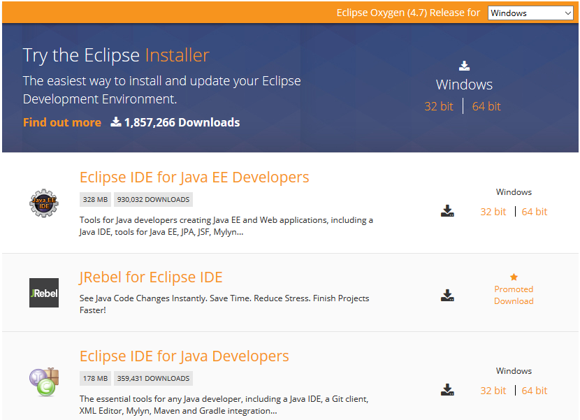 https://www.eclipse.org/downloads/eclipse-packages. 