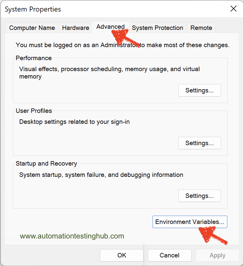 System Properties - Advanced Tab