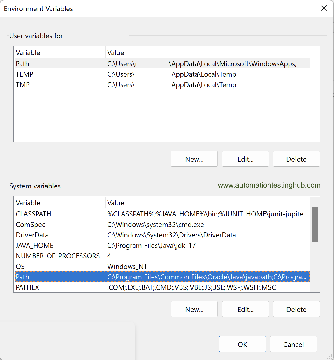 PATH variable in System variables