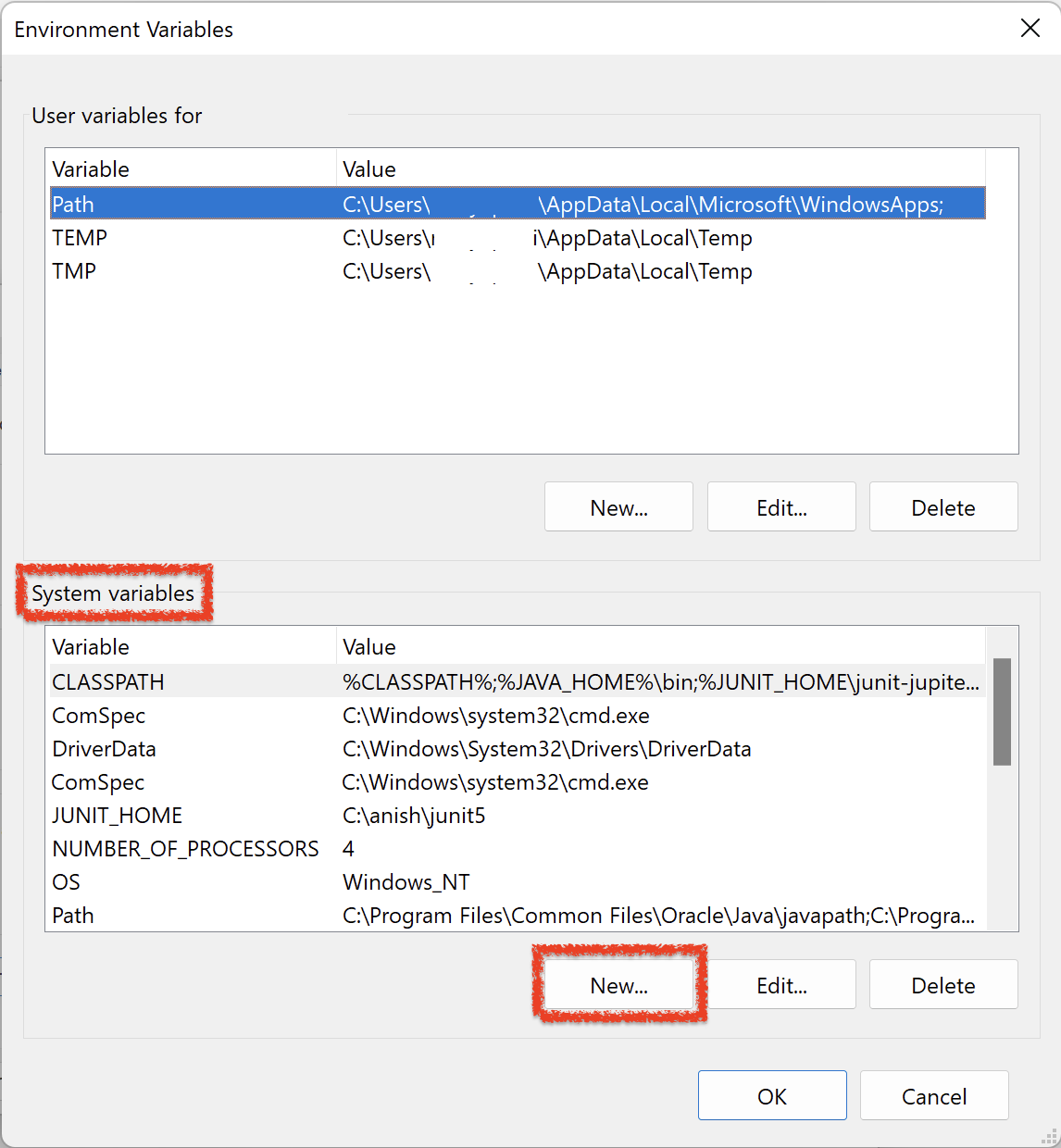 Add new value (JAVA_HOME) in System Variables