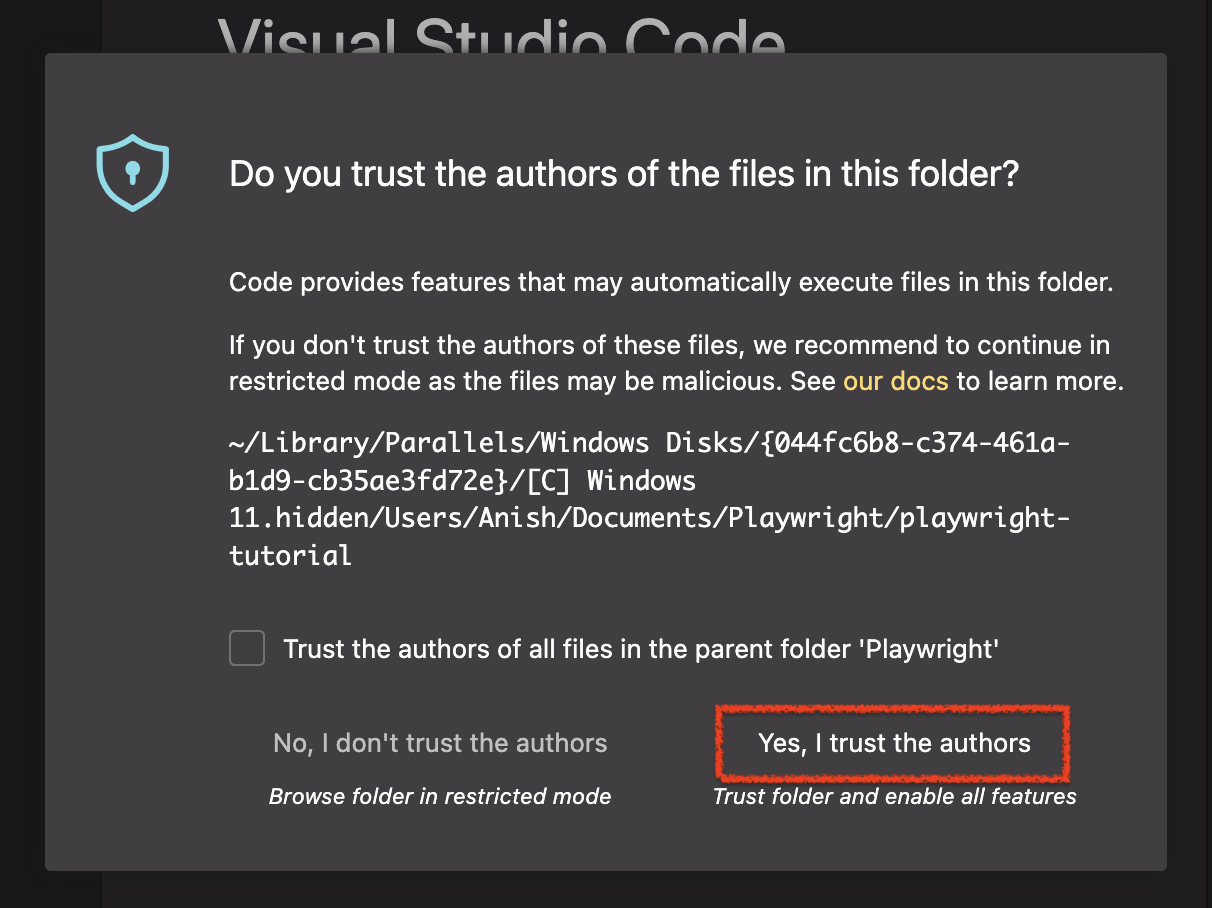 VSCode - Do you trust the authors of the files in this folder?