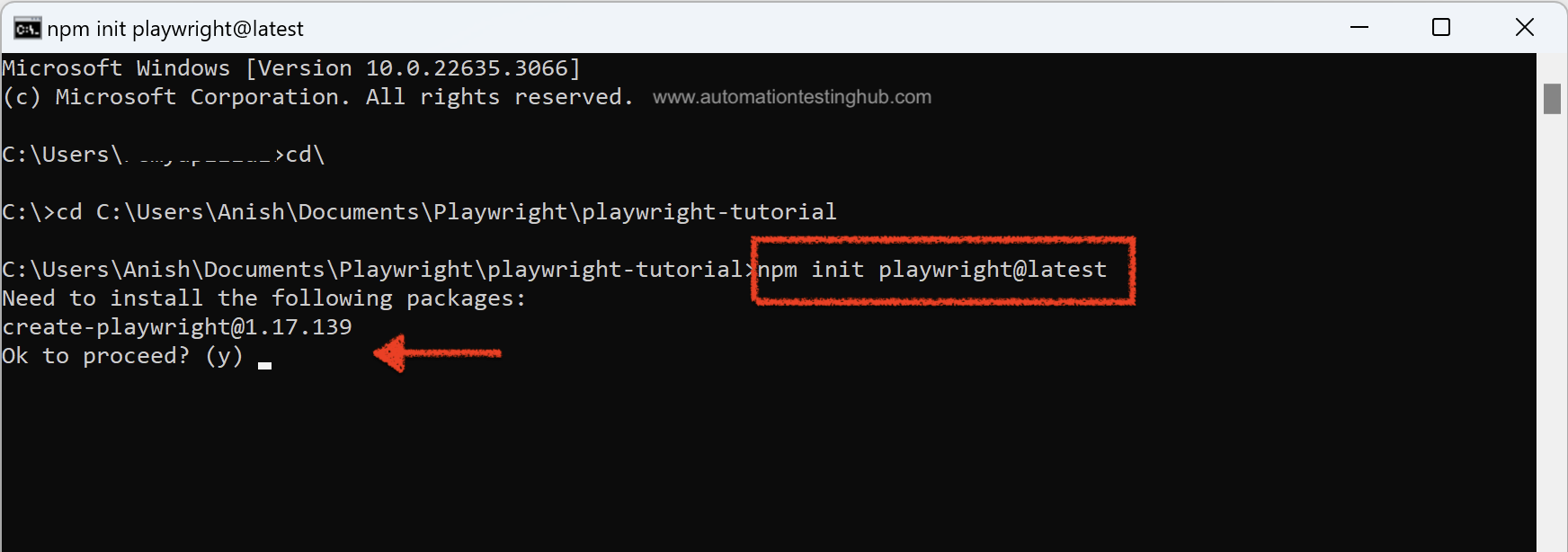 Need to install the following packages: create-playwright