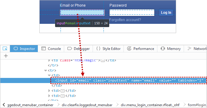 Details of Email or Phone field as seen in Firefox inspector