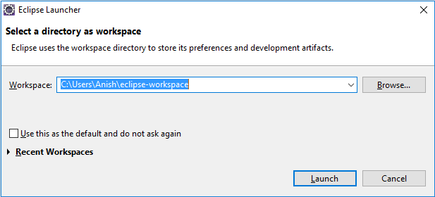 Eclipse - Select a Workspace