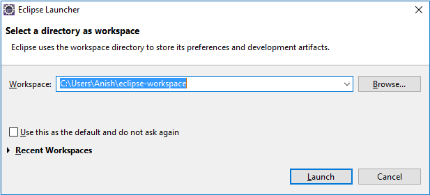 Select a Workspace - Eclipse